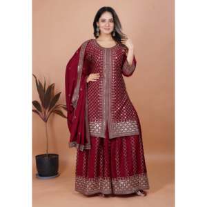 Designer Traditional Muslim Sharara Suit with Sequence Embroidery Work Elegant Embroidered Accessory - Product Image 3