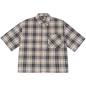 เสื้อเชิ้ตแขนสั้นลายสก็อตผู้ชาย ปกคอพับ ผ้าแฟลนเนลระบายอากาศ ใส่ได้ในฤดูใบไม้ร่วง เสื้อเชิ้ตติดกระดุมแบบครอปสำหรับผู้ชาย - Product Image 1