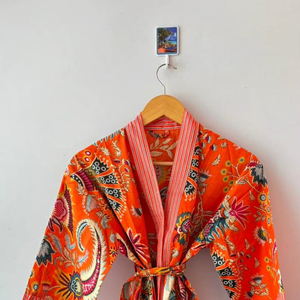 Kimono de algodón estampado hecho a mano para mujer, túnica larga, chaqueta de verano, kimono para el hogar - Product Image 1