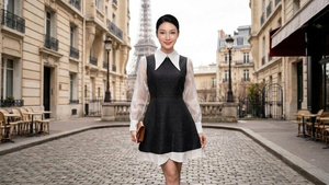 New <b>Top</b> Perfect A-line Silhouette Long <b>Silky</b> Sleeves Large Peter Pan Collar French Peter Pan Collar Dress From Vietnam - Product Image 4