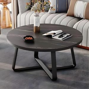 Mesa de Centro Moderna Redonda con Tapa de Imitación Mármol y Estructura de Metal Negro para Sala de Estar, Mueble para el Hogar - Product Image 2