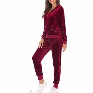 New Trendy <b>Women</b> Winter Hooded Velvet 2-Piece Custom Logo Lightweight <b>Tracksuit</b> Jogger Set - Product Image 6