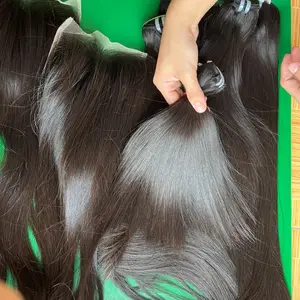 Натуральные пряди вьетнамских человеческих волос-черные волосы сшивают прямые гениальные волосы оптом от QHAIR