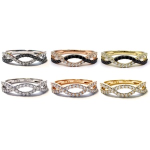 แหวนหมั้นแบบอินฟินิตี้18K สีทองคำขาวประดับเพชรสีดำธรรมชาติดีไซน์เรียบง่ายแหวนแต่งงานแบบครึ่งแบบ - Product Image 4