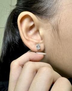 Radiant Cut Cubic Zirconia Stud Earrings in Sterling Silver <b>Rectangular</b> Solitaire <b>Basket</b> Set Fine Jewelry for Women - Product Image 4