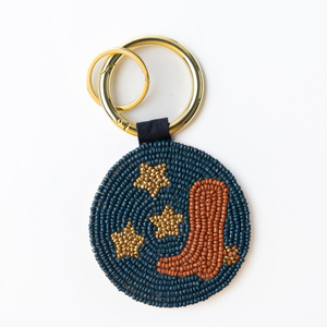 Llavero Artesanal con Cuentas, Temática Animal, Diseño de Pulpo Naranja con Estrellas Azules y Doradas, Accesorio de Lona, Navidad, Año Nuevo Chino - Product Image 1