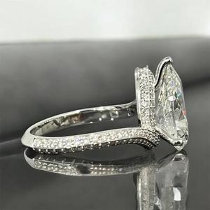 Anillo de compromiso con diamante talla pera, banda pavé retorcida, anillo solitario de oro blanco, anillo de promesa elegante para mujer - Product Image 3