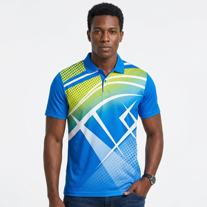 <b>Men's</b> Short Sleeve Polo Shirt Geometric Print Blue Yellow Green Quick Dry Knitted Polyester Sporty Regular Fit - Product Image 2