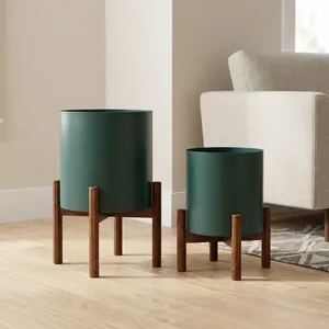 Ensemble de supports à plantes en bois modernes, jardinières vertes, style scandinave, supports pour pots de fleurs d'intérieur, décoration minimaliste pour le salon - Product Image 3