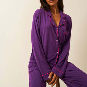 Ensemble de pyjama pour femmes en polyester/coton, manches longues, imprimé animal, noir, doux, pantalon long avec cordon de serrage, col roulé, décontracté - Product Image 5
