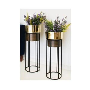 Jardinière moderne avec support, métal, fer, finition dorée, ensemble décoratif de 2 pots de fleurs avec support - Product Image 3