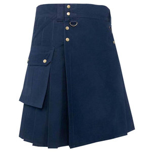 Kilt Utilitario de Algodón Azul Marino Hecho a Mano para Mujer - Kilt Escocés Resistente con Amplios Bolsillos de Carga - Product Image 1