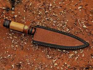 Best Supplier Cooking Personalized Santoku Chef <b>Knife</b> Sharp Handmade Damascus Steel Serrated Edge Wooden Handle Leather Sheath - Product Image 6