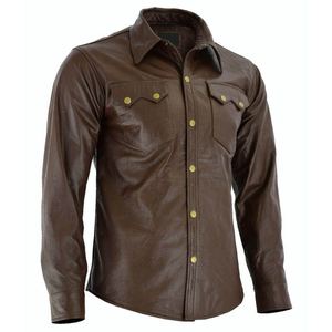 Camisas de Hombre con Diseño y Logotipo Personalizados al por Mayor, Camisas de Cuero Genuino, Ropa Formal Clásica para Hombre, Nueva Llegada de Invierno, Cuello Alto - Product Image 1