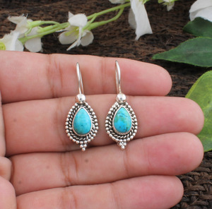 Natural Turquoise Drop <b>Earrings</b> for Women Western Style Luxury Sterling <b>Silver</b> Jewelry Vintage Stone Dangles <b>Wedding</b> Gift Her - Product Image 2
