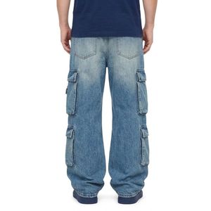 Pantalon en jean baggy délavé durable, coupe large, multi-poches, en coton de haute qualité, confortable, pour hommes, vente en gros - Product Image 3