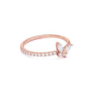 Bague de Mariage Personnalisable en Or Massif 14K 18K avec Diamants de Laboratoire Marquise et Ronds Entiers, Motif Papillon, et Moissanite - Product Image 2