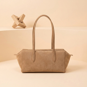 Sac à bandoulière en daim pour femme, style minimaliste, deux poignées, fermeture ouverte, couleur beige, utilisation toutes saisons - Product Image 6