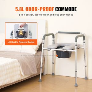Sedia Comoda Stile Moderno con Seduta Imbottita e Braccioli, Altezza Regolabile a 7 Livelli, Secchio Rimovibile da 5,8L, Facile Montaggio, Materiale in Acciaio - Product Image 6