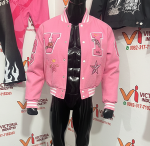 Blouson universitaire court en laine pour femme, manches en cuir, vente en gros, personnalisation OEM, faible MOQ, patchs en chenille - Product Image 1