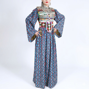 Low MOQ Afghan Kuchi Women's Dress Floral Print Lace Decoration Modest Style Long Sleeves Natural Waistline Afghan Kuchi Adults - Product Image 1