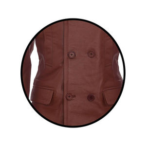 Chaqueta de Hombre de Cuero Genuino, Doble Botonadura, Cuello Alto, Color Sólido, Estilo Casual Elegante, Primavera, Vintage, Patchwork, Corte Regular - Product Image 3