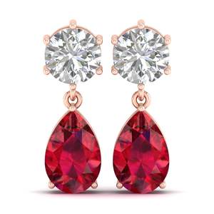 REYES Pendientes Colgantes Hechos a Mano de Plata de Ley 925 con Moissanita y Gema de Rubí de Corte Pera de 11.36 Quilates para Mujer - Product Image 2