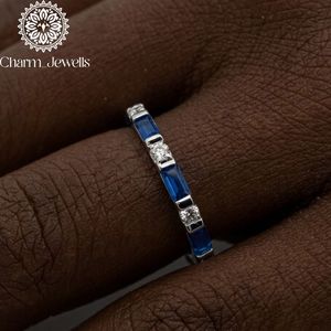 Bague d'éternité en moissanite Charm_Jewells, en argent 925, sertie de moissanites rondes taille brillant, pour femme, classique, pour mariage - Product Image 2