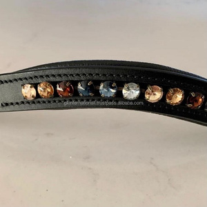 Excelente calidad-Banda de cuero para cejas de caballo-Forma de U-Cristal dorado y topacio de 8mm-Banda para cejas Mega Bling Diamante-Full Cob - Product Image 1