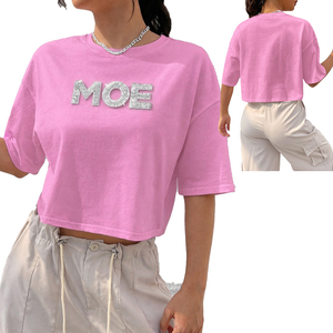 Wholesale Trendy Women Y2k Stylish Cropped T Shirt Oversize Streetwear <b>Rhinestone</b> Logo Custom Crop <b>Top</b> OEM Supplier USA - Product Image 2