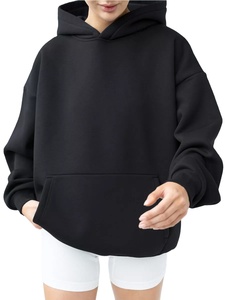 Sweat-shirt à capuche noir surdimensionné pour femmes, taille plus, épaules tombantes, avec poche kangourou - Product Image 6