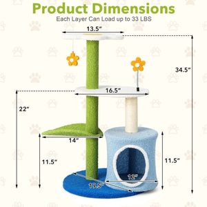 Albero per Gatti a 4 Livelli da 34,5 Pollici con Cuccia, Palline Sonore, Peluche e Sisal - Arredamento per Gattini da Interno - Product Image 5