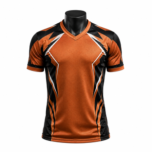 Camiseta de Fútbol Personalizada para Hombre, Manga Corta, Naranja y Negra, Estampado Geométrico, Absorbe la Humedad, Transpirable, Ajuste Atlético, Ropa de Equipo - Product Image 1