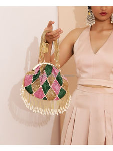 Bolso de Potli bordado hecho a mano para mujeres y niñas, diseño de artesanía de lujo, patrón cuadrado, Moda para fiestas de boda, precio al por mayor - Product Image 3