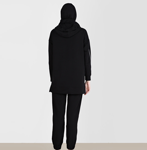 Conjunto Deportivo de Sudadera con Capucha para Mujer, Color Negro, Estilo Modesto, Felpa de Algodón Transpirable, Holgado, Talla Grande, 2 Piezas - Product Image 2