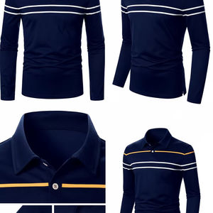 Polo de Rugby a Rayas Básico para Caballero - Elegante Camiseta de Manga Larga para Otoño, Uso Diario y Ocio - Product Image 1