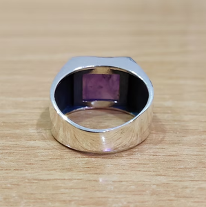 Antique Style 925 Sterling <b>Silver</b> Square Natural Amethyst <b>Ring</b> Men's Carved Scroll Pattern Signet Fine Jewelry - Product Image 4