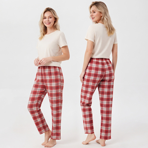 Women Flannel <b>Plaid</b> Pajama <b>Pants</b> 100% Cotton Mid Waist Ankle-Length Sleeping Trouser Casual Winter Sleepwear Straight Fit <b>Pant</b> - Product Image 1