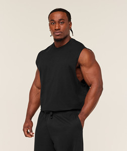 Men's <b>Black</b> Sleeveless <b>Tank</b> <b>Top</b> O-Neck Solid Knitted Casual Wear - Product Image 3
