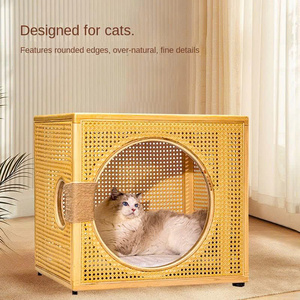 Cama para Gatos de Madera Maciza con Rascador, Villa para Gatos de Ratán Chino, Diseño Creativo Universal, Transpirable y de Gran Valor Estético - Product Image 2