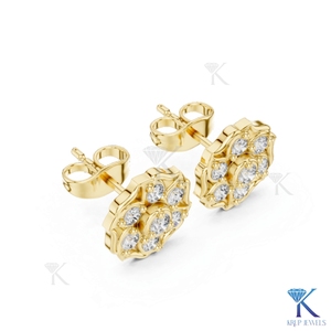 Pendientes de Diamantes Cultivados en Laboratorio con Diseño Floral, Oro Sólido de 14K/18K, Halo Festoneado Clásico, Certificado IGI, Regalo de Novia para Mujer - Product Image 5