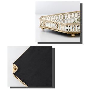 Wholesale Luxury <b>Octagonal</b> Gold <b>Mirror</b> Tray Bulk Hotel Serving Platter with Elegant Ornate Lattice Frame and Integrated Handles - Product Image 5