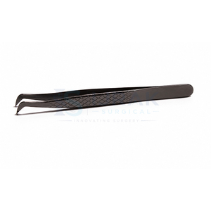 Pince à épiler professionnelle en acier inoxydable noir en forme de L pour extensions de cils, outil de maquillage de précision pour cils volumineux avec poignée diamantée - Product Image 1