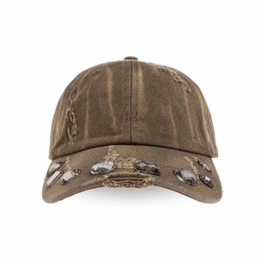 Gorra de Béisbol Vintage a Rayas de 6 Paneles con Decoración de Diamantes de Imitación, Unisex, de Sarga de Algodón, Estilo Casual, Ajustable para Primavera y Otoño - Product Image 1
