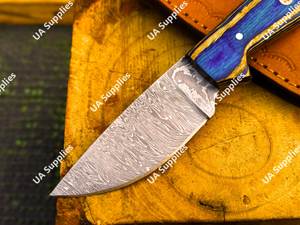 Cuchillo de Supervivencia y Defensa Personal Personalizable OEM Hecho a Mano con Hoja Fija de Damasco, Mango de Madera Pakka y Funda de Cuero - Product Image 5