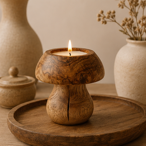 Handcrafted Mushroom Shape Wooden <b>Candle</b> Holder Rustic Natural Wood <b>Tea</b> Light Stand For Farmhouse Table Decor Wedding Centertop - Product Image 2