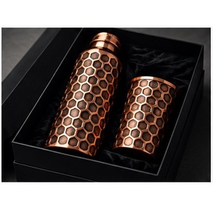 Embossed Rose Copper Flower Engraved Leak Proof BPA Free Modern Portable <b>Thermos</b> Flask Water <b>Bottle</b> with Lid Cup Set Gift Box - Product Image 2