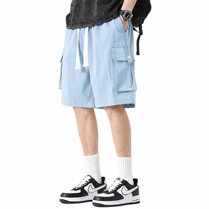Shorts cargo pour hommes en polyester avec cordon de serrage à la taille, décontractés, multi-poches, séchage rapide - Product Image 4