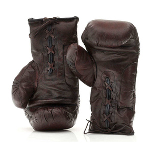 Gants de boxe en cuir marron avec fermeture à lacets rose pour adultes, entraînement, sparring, MMA, kickboxing et arts martiaux - Product Image 3