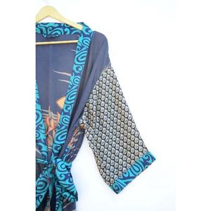 Peignoir Kimono tissé en soie à motifs floraux Robe Maxi Poches pour habillage quotidien Couverture de plage Longue Été Automne Printemps - Product Image 3